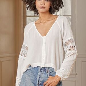 Lulus Joanie White Crochet Lace Long Sleeve Button-up Top - Size M